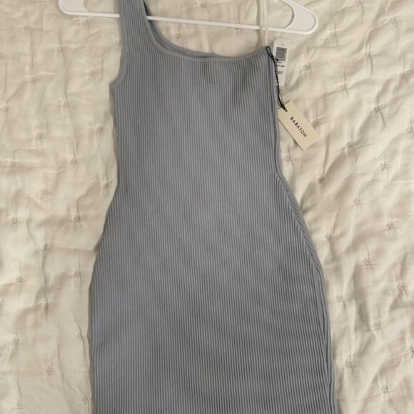 **NWT** Aritzia Babaton Sculpt Knit One-Shoulder Dress -- Cement Blue -- XXS - Picture 3 of 6